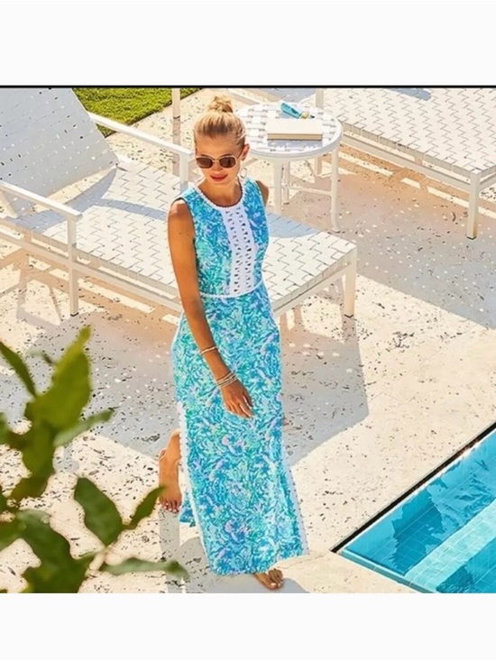 Lilly Pulitzer Dresses & Skirts - LILLY PULITZER ASHLER STRETCH MAXI SHIFT SURF BLUE CORAL OF THE STORY SZ 2 NWT